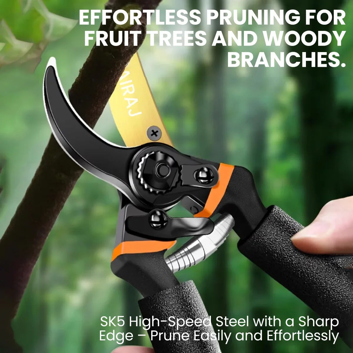 AIRAJ 8.5" Pruner Shears SK5 Blade – Bypass Pruning Scissors for Bonsai, Fruit Trees & Flowers