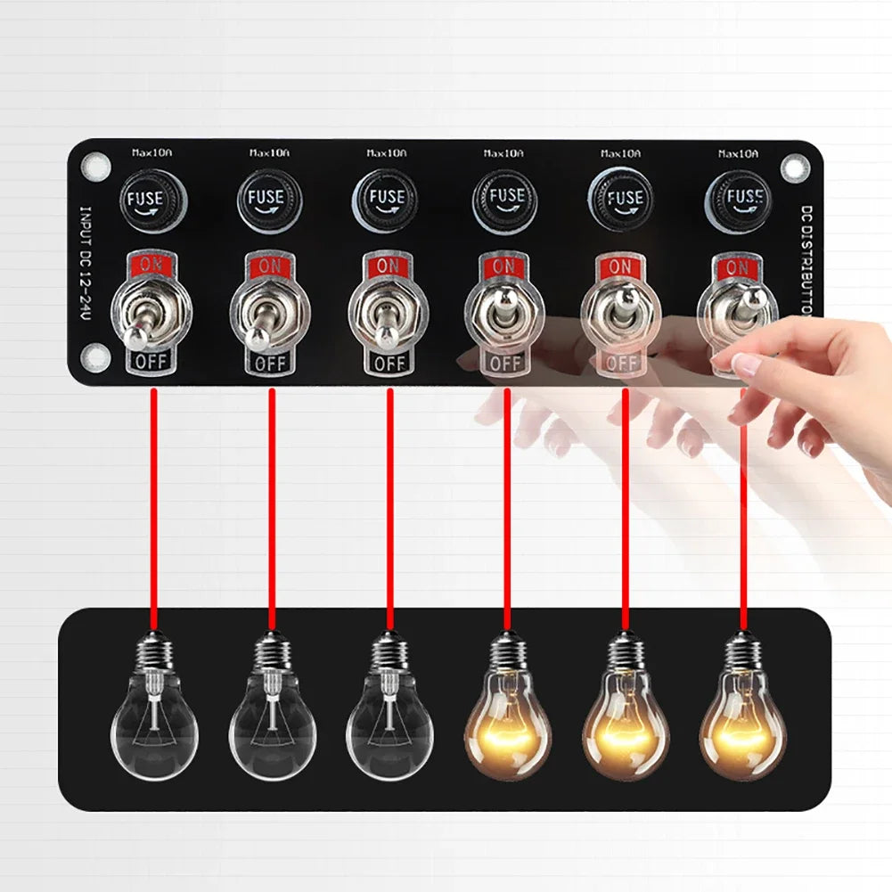 3/6 Gang Toggle Switch Panel On/Off Rocker Toggle Switch with 10A Fuse Racing Cars RV Camper Marine Boat Yacht 12V/24V Switches