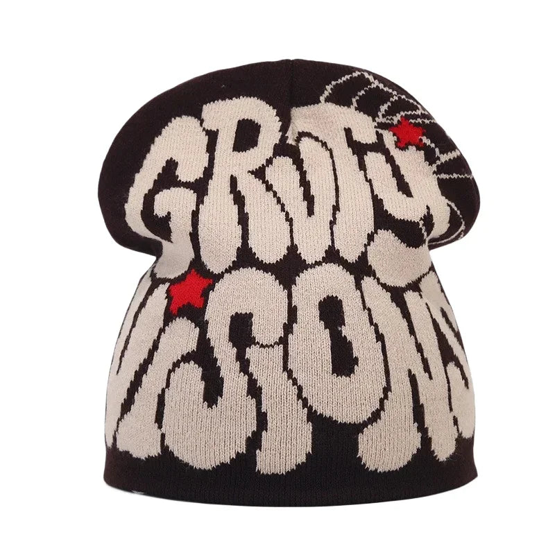 Y2K Letter Knit Beanie, Warm Ski Hat