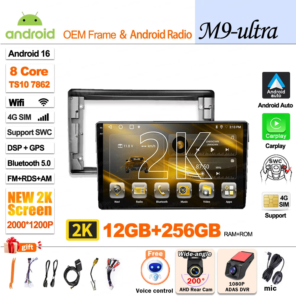 For Toyota Avensis T25 2002 - 2008 Android 16 Multimedia Video Player 2 din GPS Navigation Mirror Link  Wireless Android Auto 5G