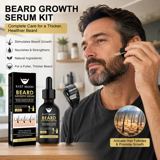 Beard Serum Kit with 0.2mm Derma Roller - Biotin & Rosemary for Men
