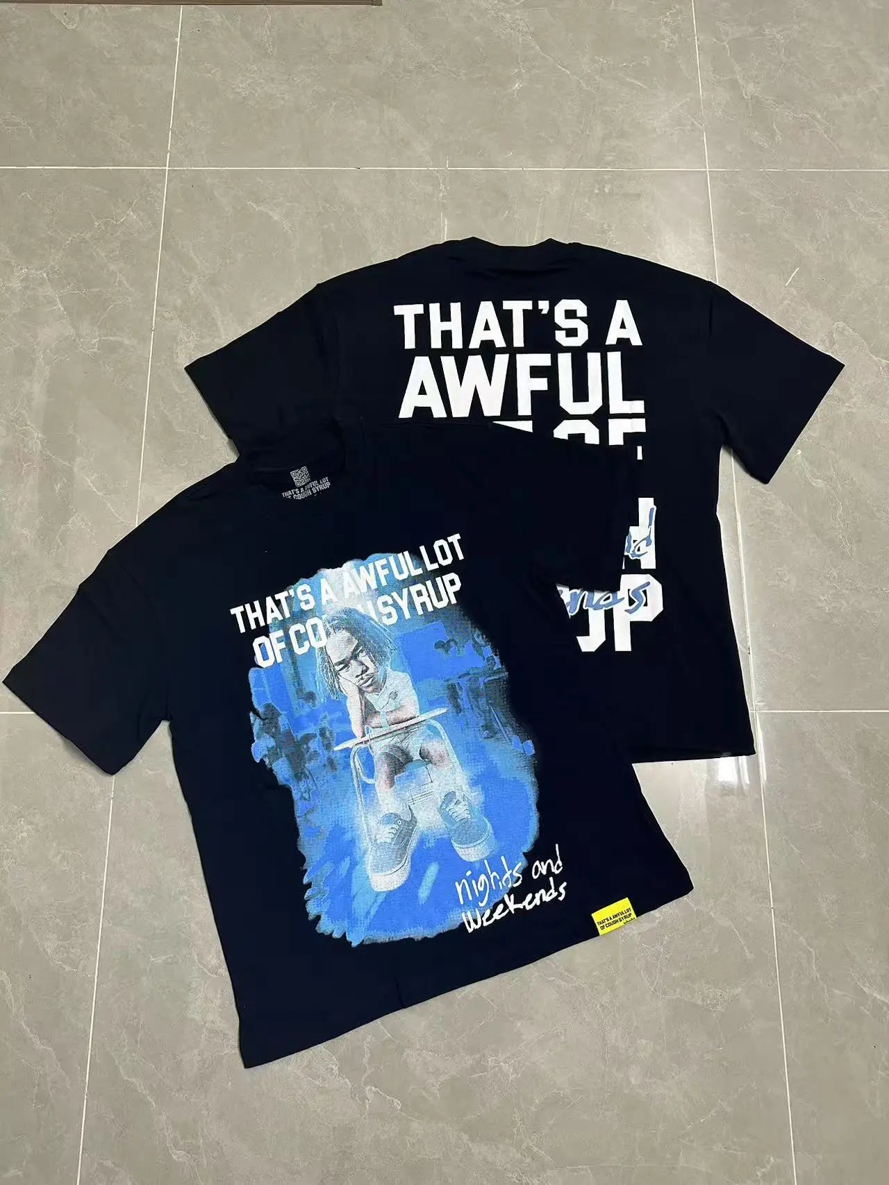 That's A Awful Lot of Cough Syrup Short Sleeve American Street Pop Hip-hop Cartoon Pattern Print Tops COUGH SYRUP T-shirt