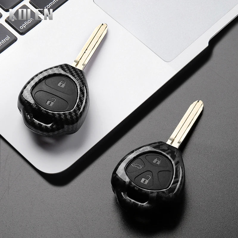ABS Carbon Fiber Style Car Key Case Cover For Toyota Camry Avalon Corolla Matrix RAV4 Venza Yaris Replacement Protector Keychain
