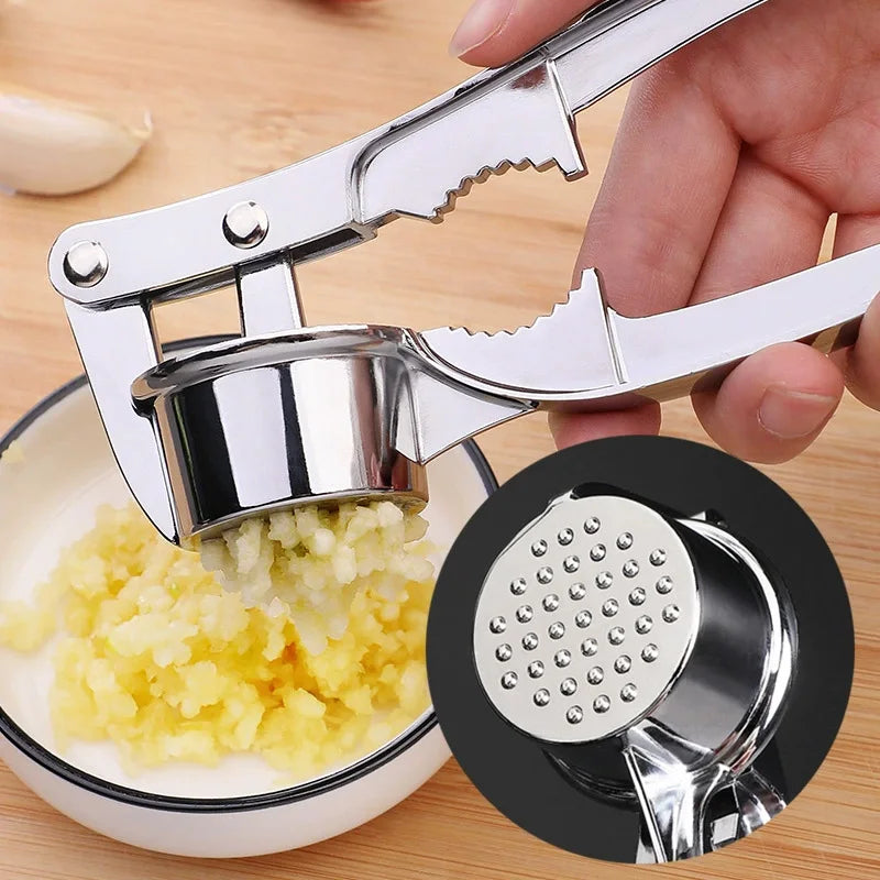 Professional Garlic Press and Mincer - Premium Stainless Steel with Non-Slip Handle, Rust-Free Multi-Purpose Kitchen Gadget