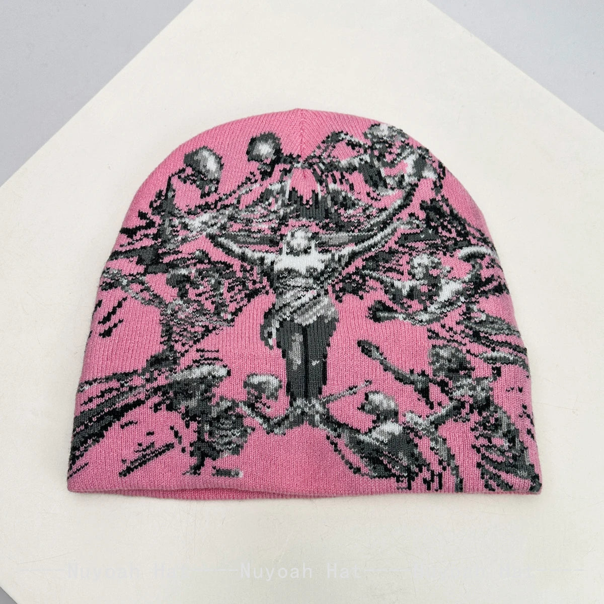 Angel Skull Jacquard Beanie, Unisex Knit Hat