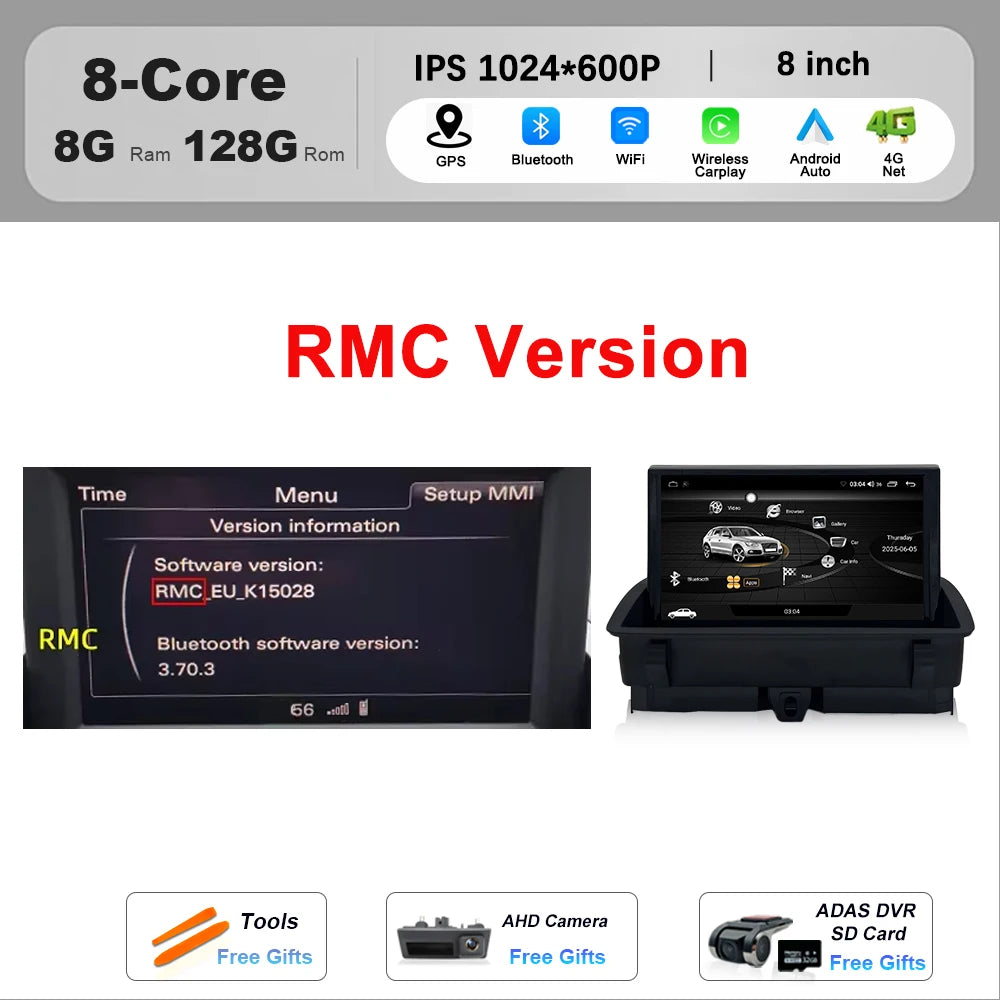 Wireless CarPlay Android 16 For Audi Q3 2011 - 2018 Car Multimedia Radio Navigation GPS WIFI Wired Auto DSP 8 inch Touch Screen