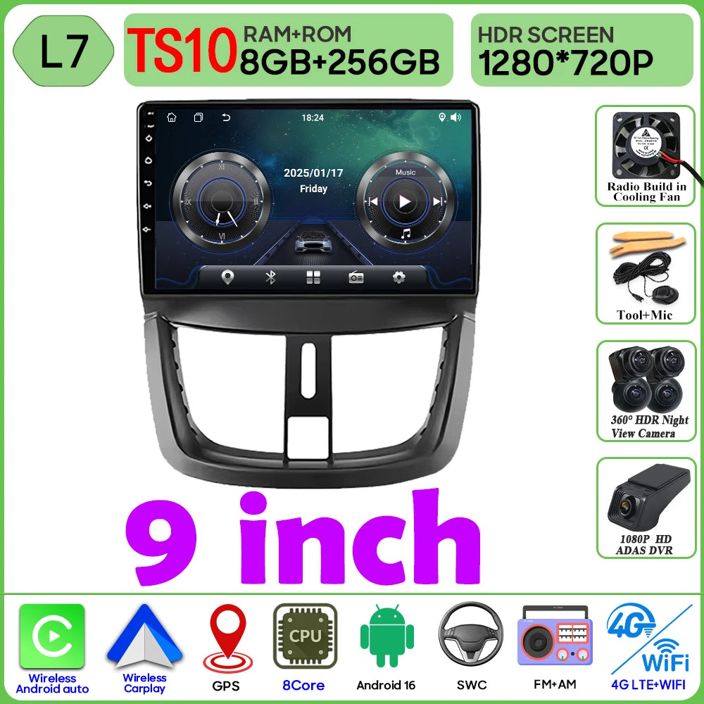 Car Radio Android 16 For Peugeot 207 207CC 2006 - 2015 Carplay Video GPS Navigation Multimedia Player DVD No 2din 4G Wifi BT RDS