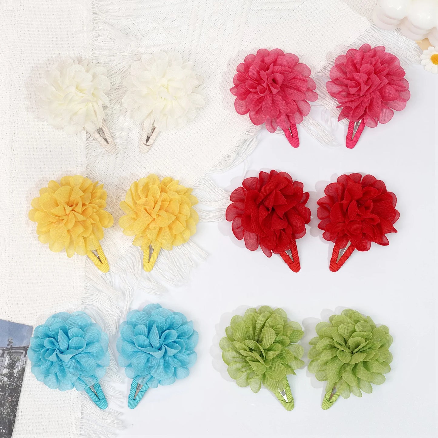6Pcs Cute chiffon flower Anti slip bangs hair clip princess hair accessory suitable for girls daily use a choice as a gift