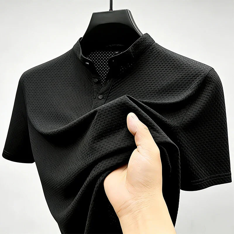 Men's Waffle-Knit Stand Collar Polo - Slim Fit, Office Ready