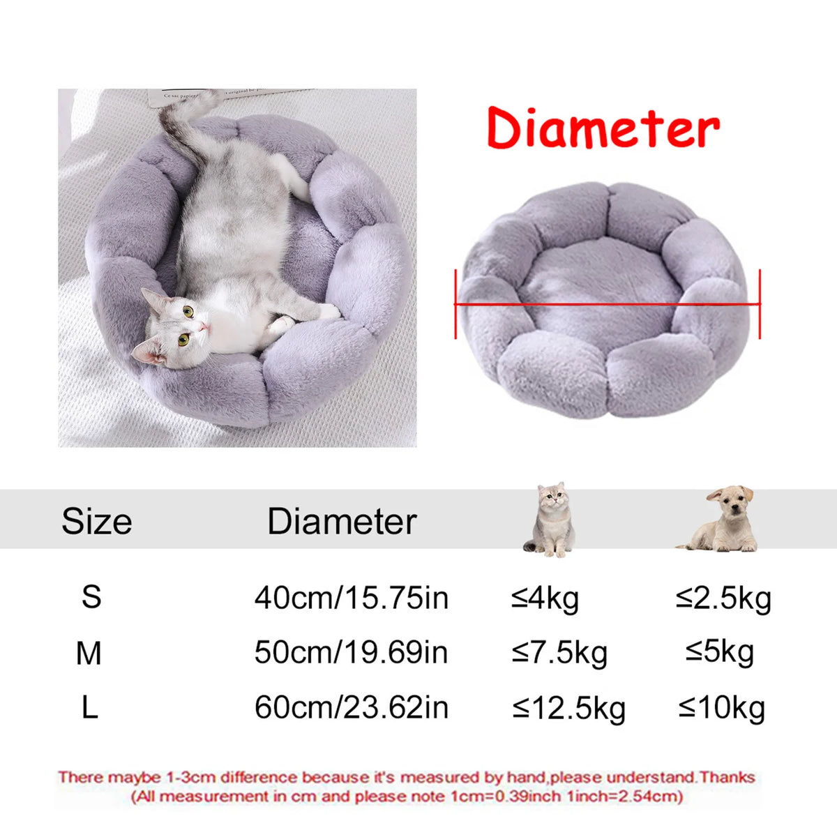 Round Plush Dog Bed - Warm Tie-Dye Nest Bed, 70-90cm - photo 12