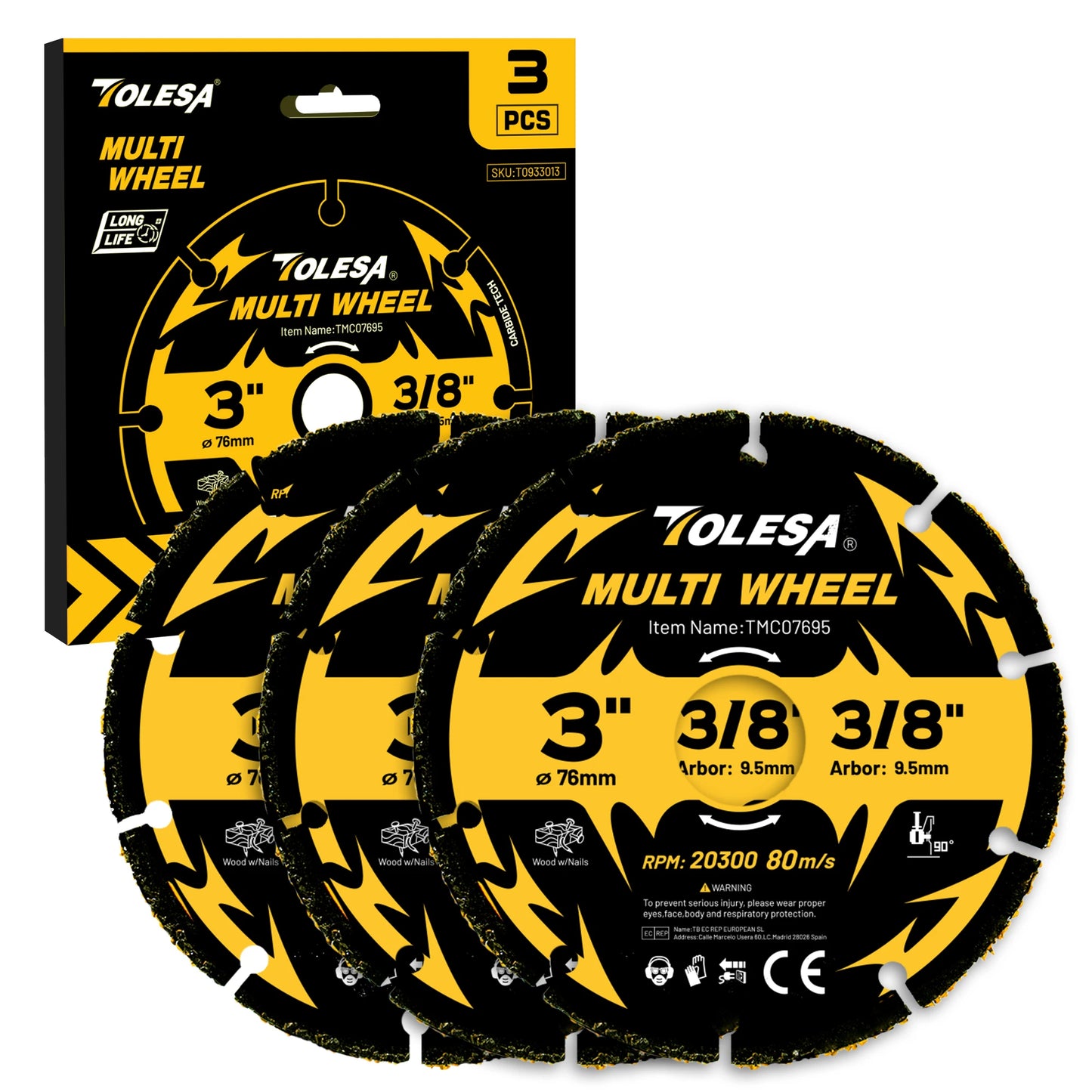 TOLESA 3Pcs Carbide Cutting Disc 3/4.5 Inch Cut Off Wheels Angle Grinder Cutting Wheel for Wood, Wood with Nails, Plastic