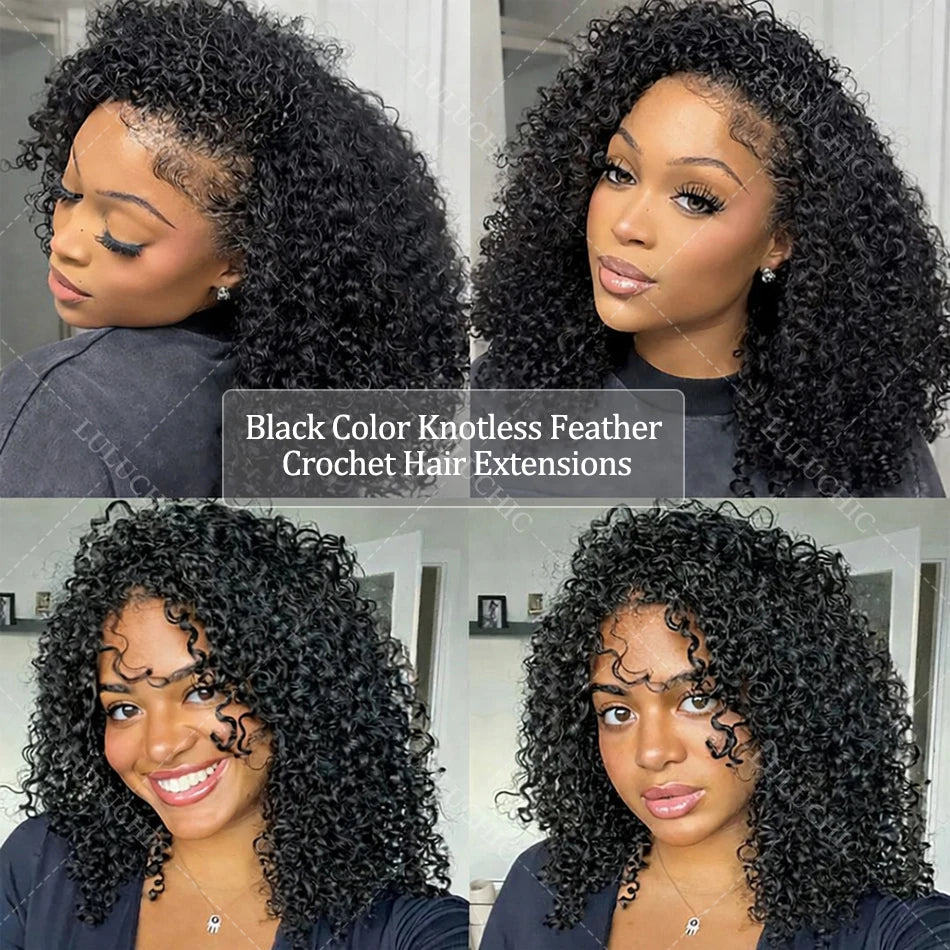 Knots Pre Separated Chocolate Brown Kinky Curly Crochet Human Hair Extension Invisible Lightweight Feather Crochet Braids Hair