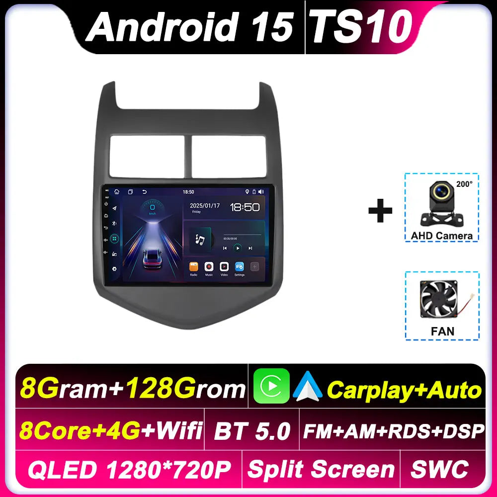 2din Carplay Auto For Chevrolet Aveo2 Sonic T300 2011-2015 Android 15 8 Core Car Radio Multimedia Radio Player GPS Navigation BT