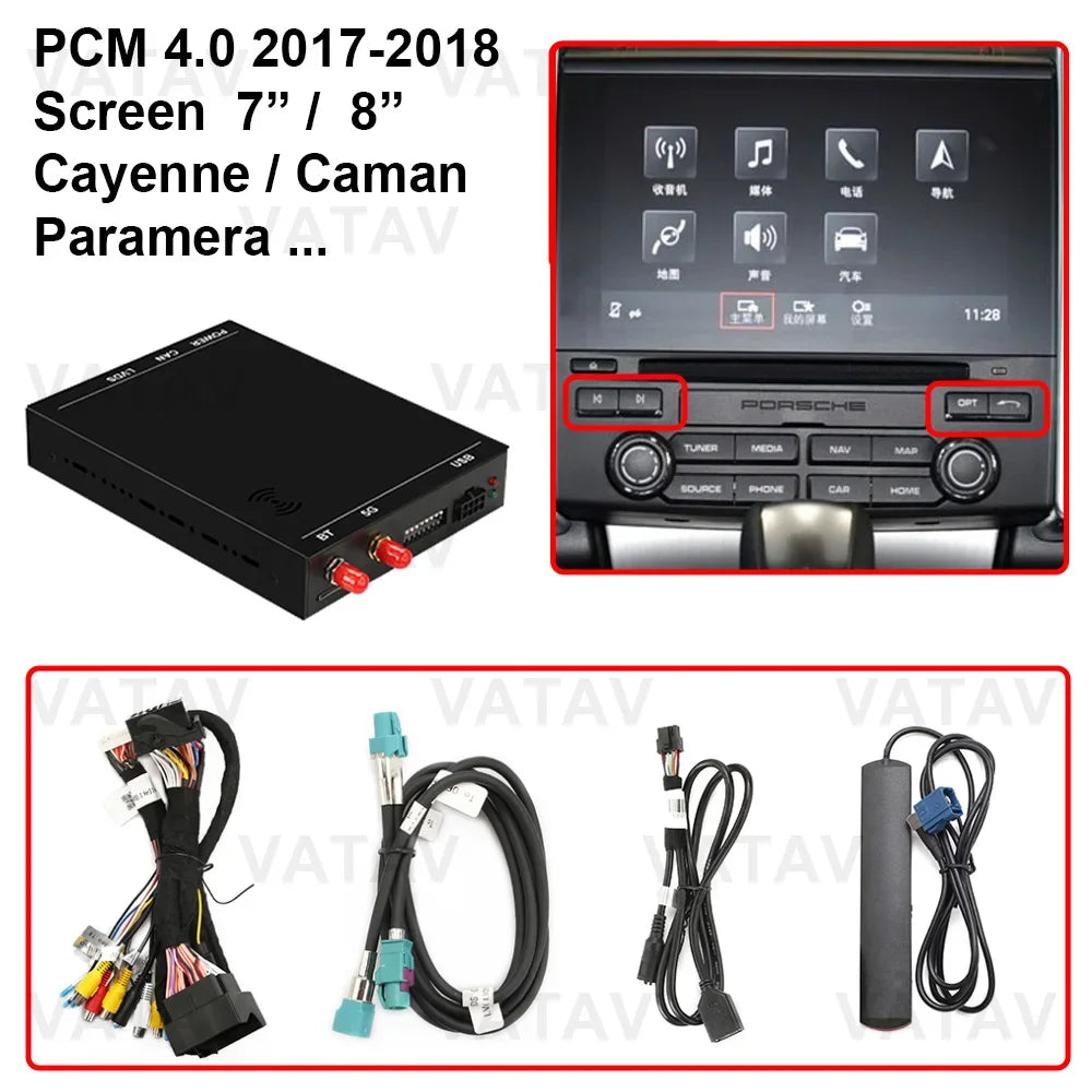 Screen Update wireless CarPlay AndroidAuto Retrofit Kit for Porsche 911 Cayenne 718 Panamera Macan with PCM 3.0 3.1 4.0 System