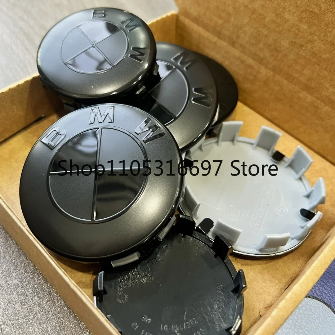 4pcs The new matte black hub center cover is suitable for BMW 68/56mm diameter hub center cap replacement parts black splicing.
