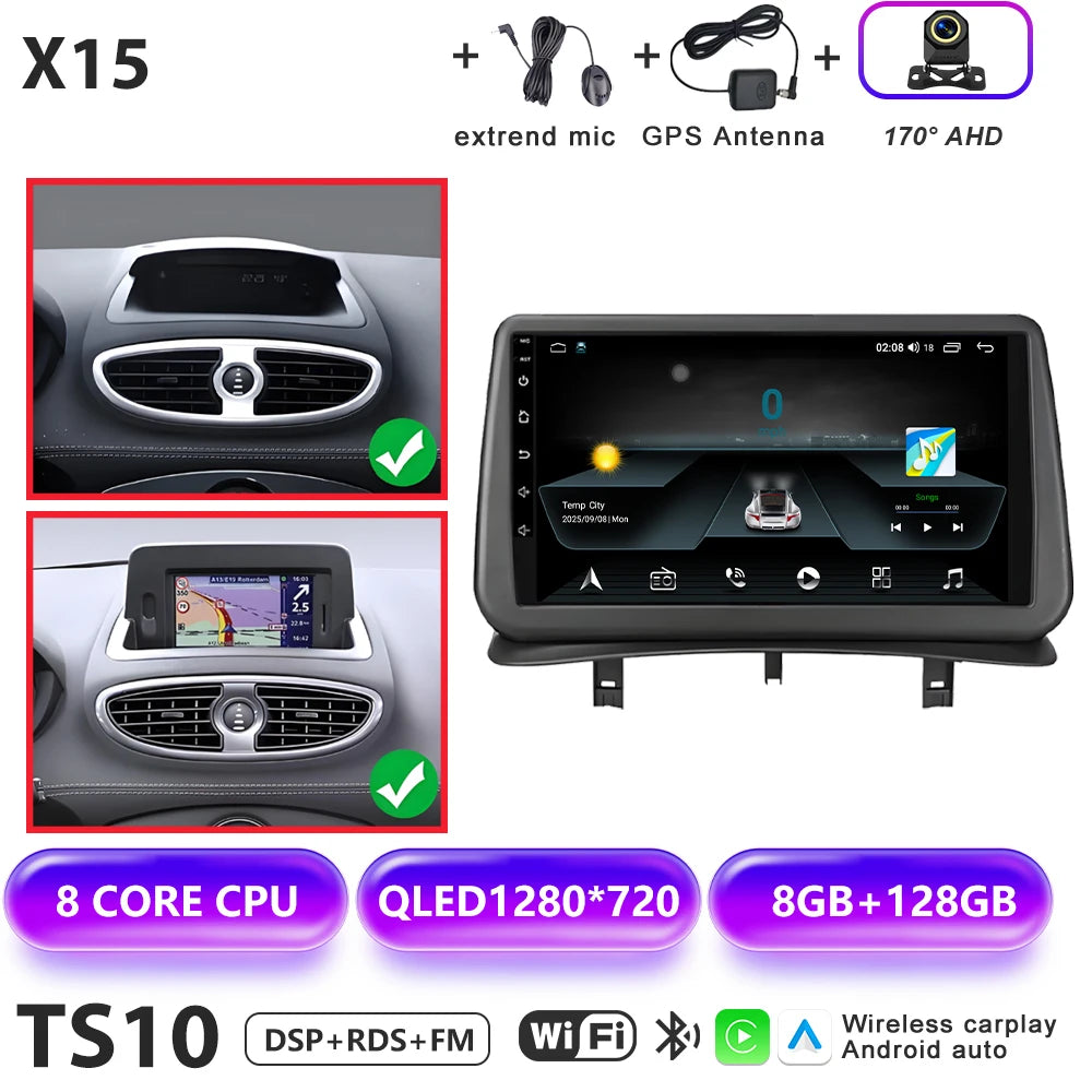 Android 16 Auto Car Radio For Renault Clio 3 2005-2014 Wireless CarPlay 4G Multimedia Player Navigation GPS Autoradio BT No 2din