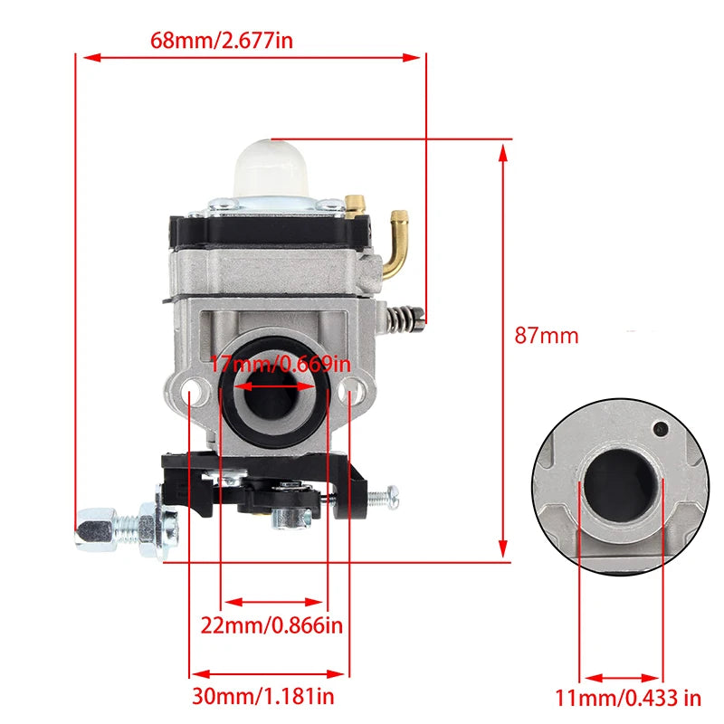 1Pc 11mm/15mm Universal Carburetor for 2-Stroke 22cc-52cc - Brushcutter Chainsaw Hedge Trimmer Replacement Part