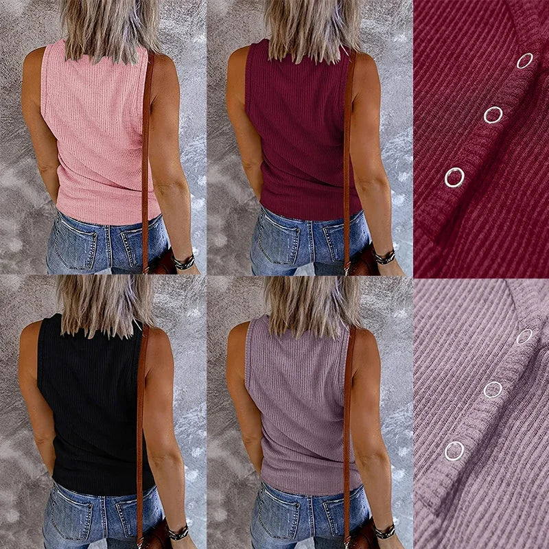 9 Colour Casual Chic Ribbed Tank Top - Everyday Sleeveless V-Neck Slight Stretch Durable Easy Care All-Season Essential