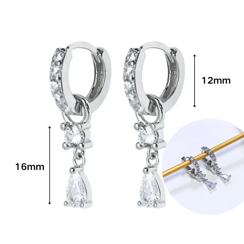 925 Sterling Silver Tassel Hoop Earrings for Women - White Zircon