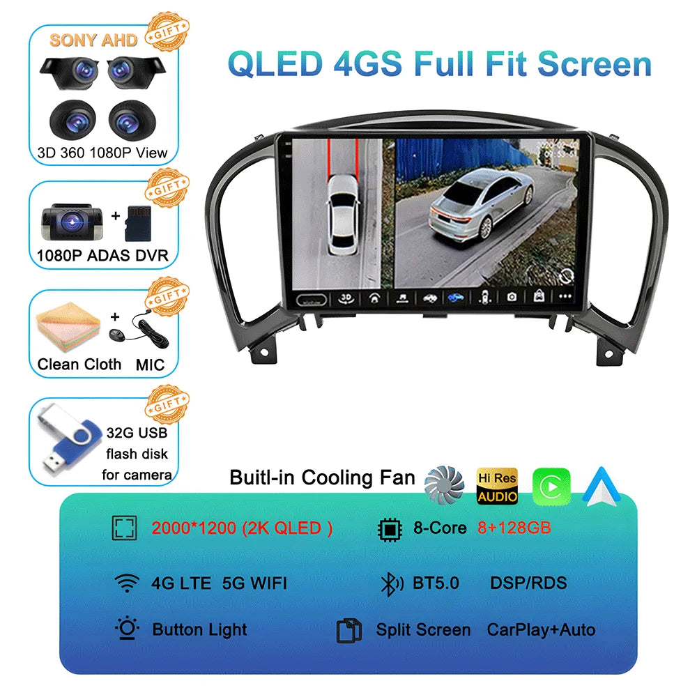 Android 16 Video Player Carplay Auto For Nissan Juke YF15 2010 - 2014 Multimedia Car Radio WIFi+4G DSP 2 DIN Touch Screen