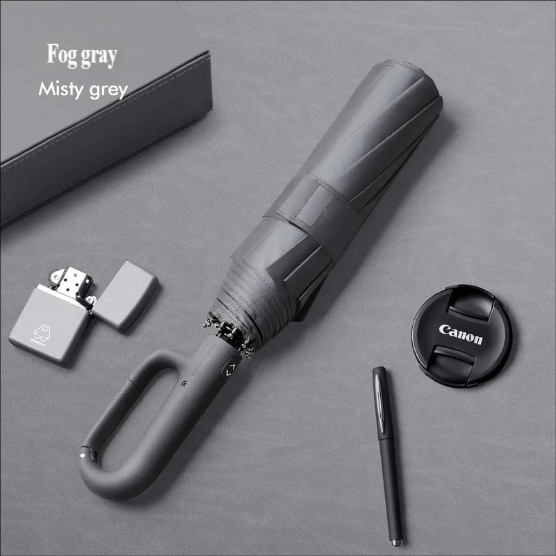 Large Automatic Ring Buckle Folding Umbrella • Business Custom • Black Glue • Windproof • Sun & Rain Dual-Use