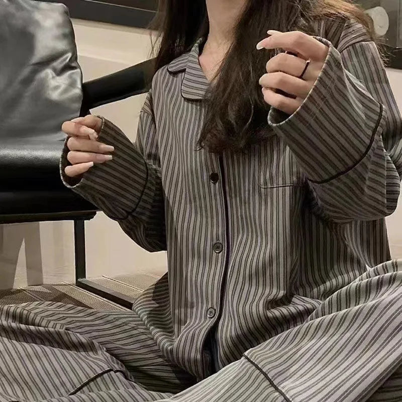 Women's Striped Pajama Set - Thin Long Sleeve Spring Sleepwear