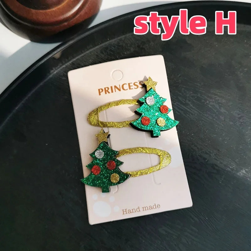 Exquisite Cute Glitter Christmas Hair Clips Children Elk Snowflake Bangs Hairpin Sequin Baby Girls Headwear Kids Accessories