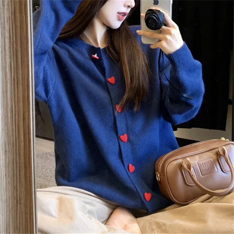 Knitted Cardigan for Women in Autumn Love Button Loose Soft Sweater Jacket Trendy