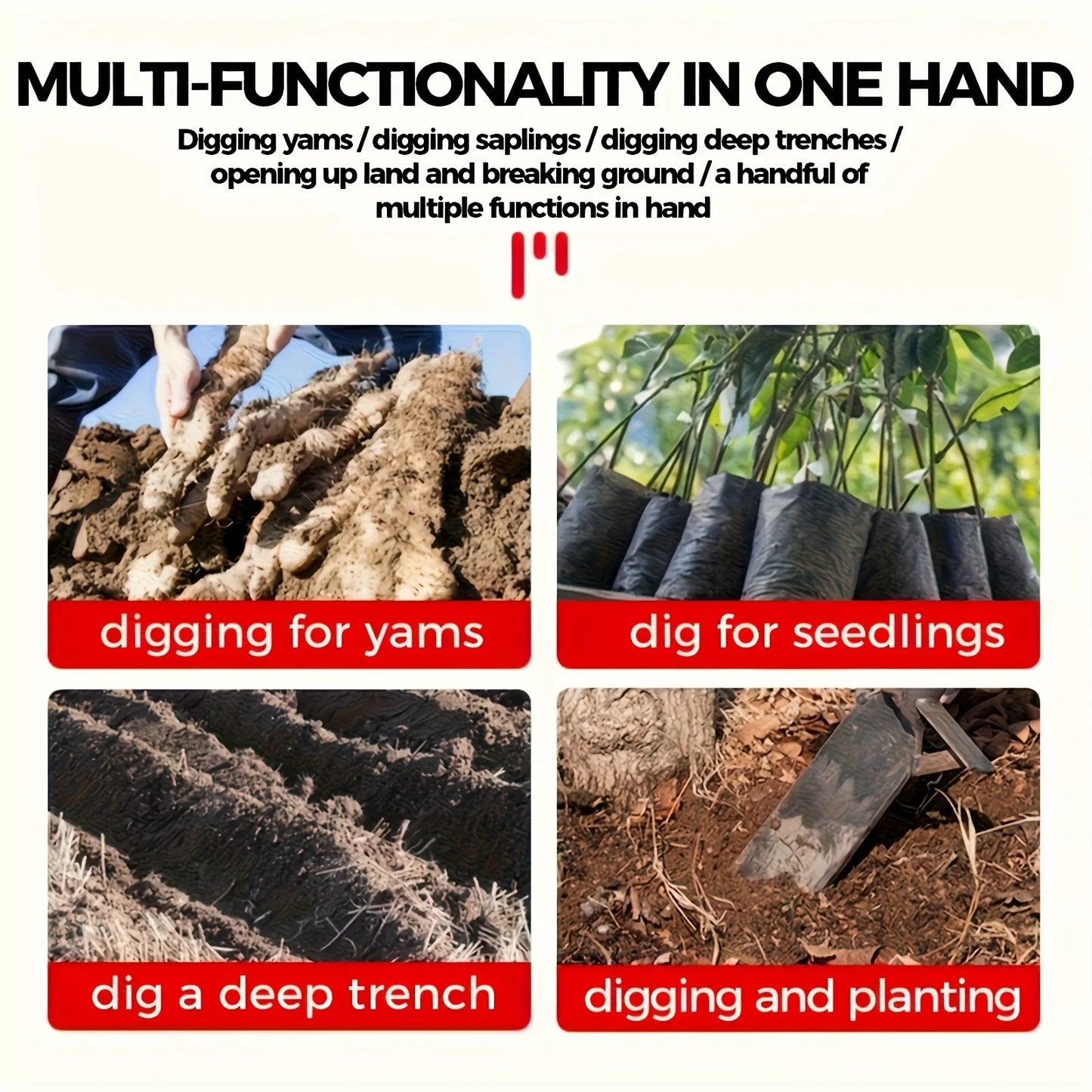 Heavy-Duty Manganese Steel Garden Spade - Reinforced Blade, Hardened Edge, Solid Wood Handle. No Electricity Needed.