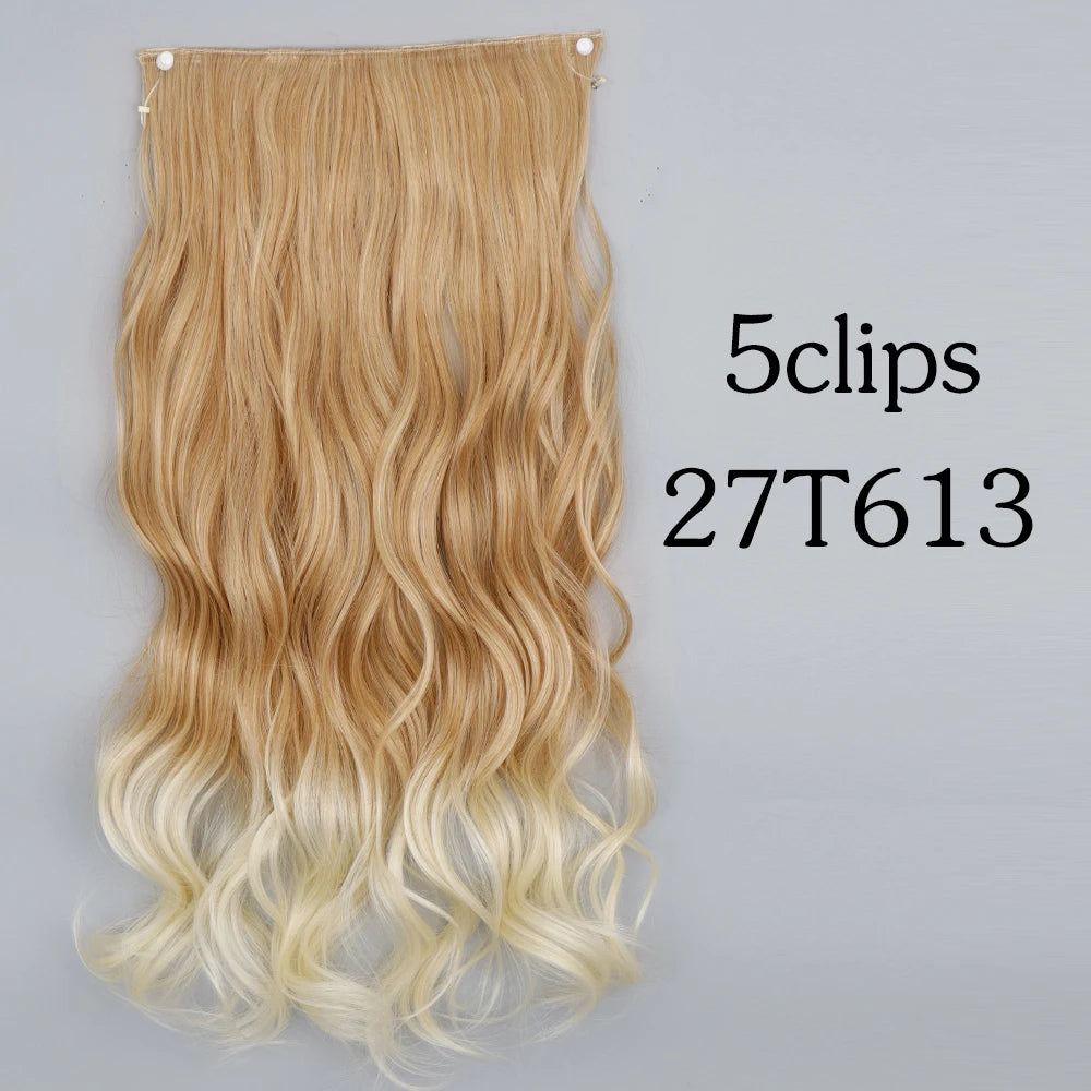 Synthetic 5 Clip In Hair Extensions Long Curly Hairstyle Hairpiece Natural Brown Black 80cm Heat Resistant  Fake Hair For Women