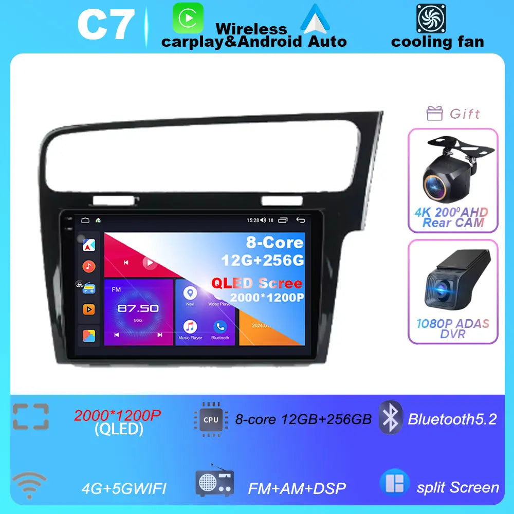10" For Volkswagen VW Golf 7 MK7 GTI 2013-2017 Android 16 Carplay Car Radio Multimedia 8 CORE IPS QLED Navigation GPS 5G WIFI BT