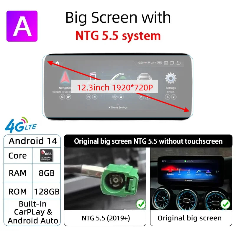 Android 14 Carplay Auto Radio Touch Screen For Mercedes C GLC V W205 X253 W447 NTG 5.5 6.0 2019-2023 Smart Car System Head Unit