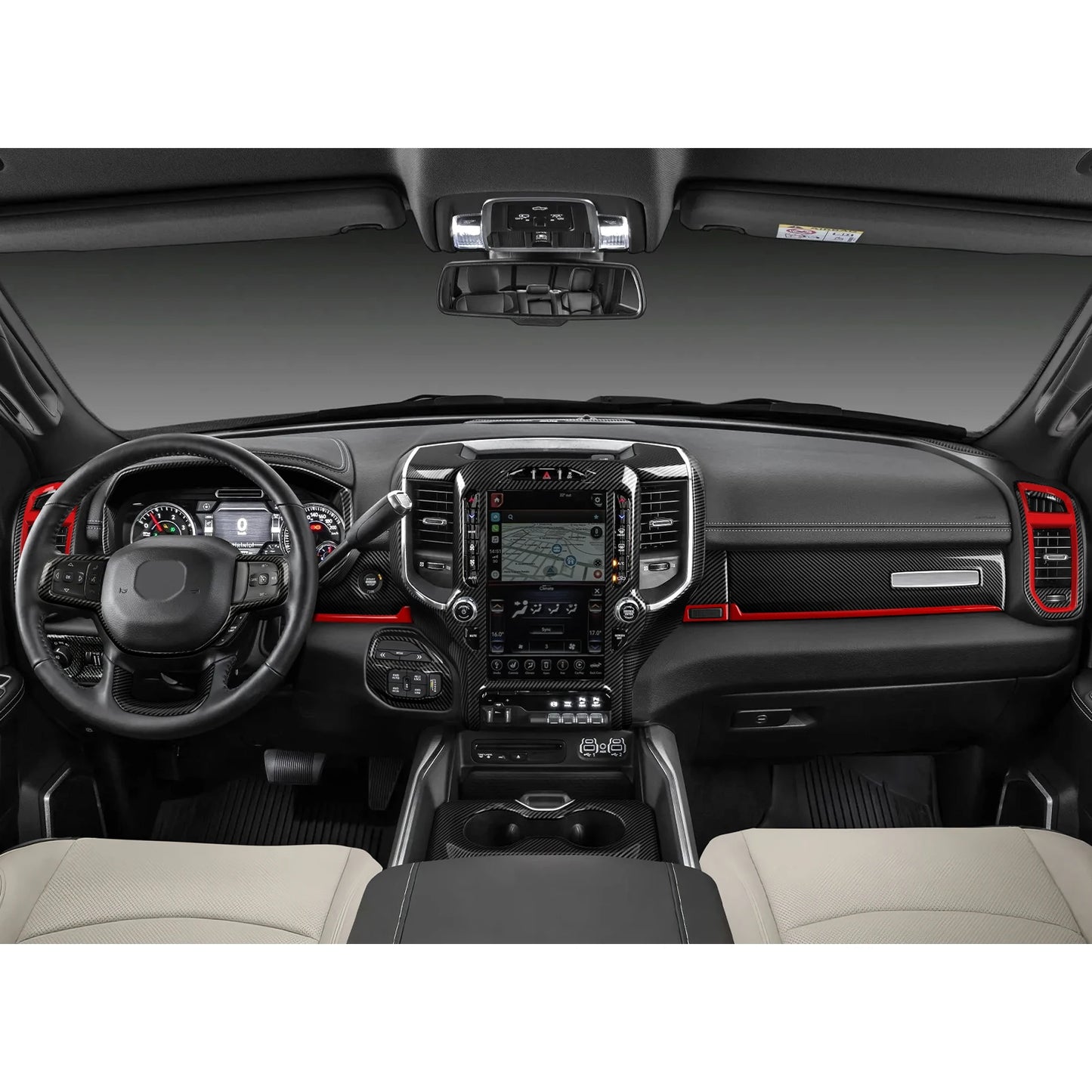 Carbon Fiber Interior Trim Sticker Kit for Dodge RAM 1500/2500/3500 2019-2026