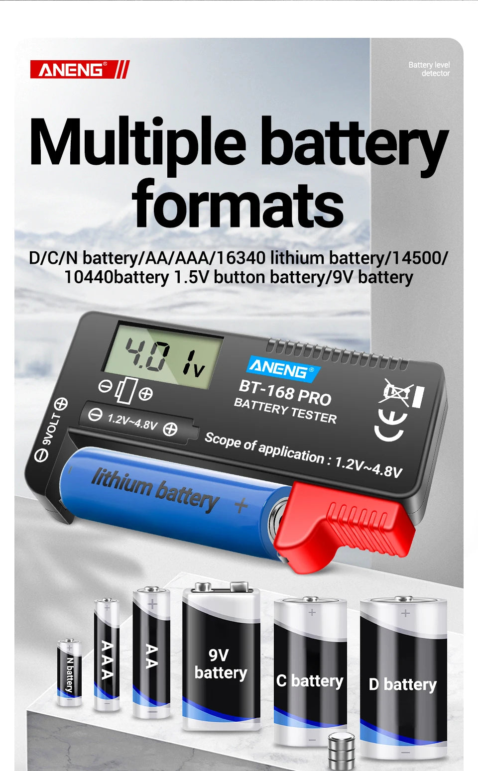 ANENG BT-168 PRO Digital Battery Tester Checkered load analyzer Display Check AAA AA Button Cell Lithium Capacity Universal test
