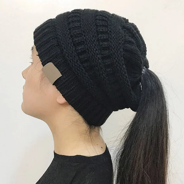 Women's Messy Bun Ponytail Beanie - Open Knit Winter Hat - photo 8