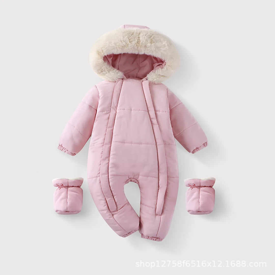 Newborn Hooded Winter Romper with Mittens - Velvet-Lined Baby Jumpsuit - photo 7