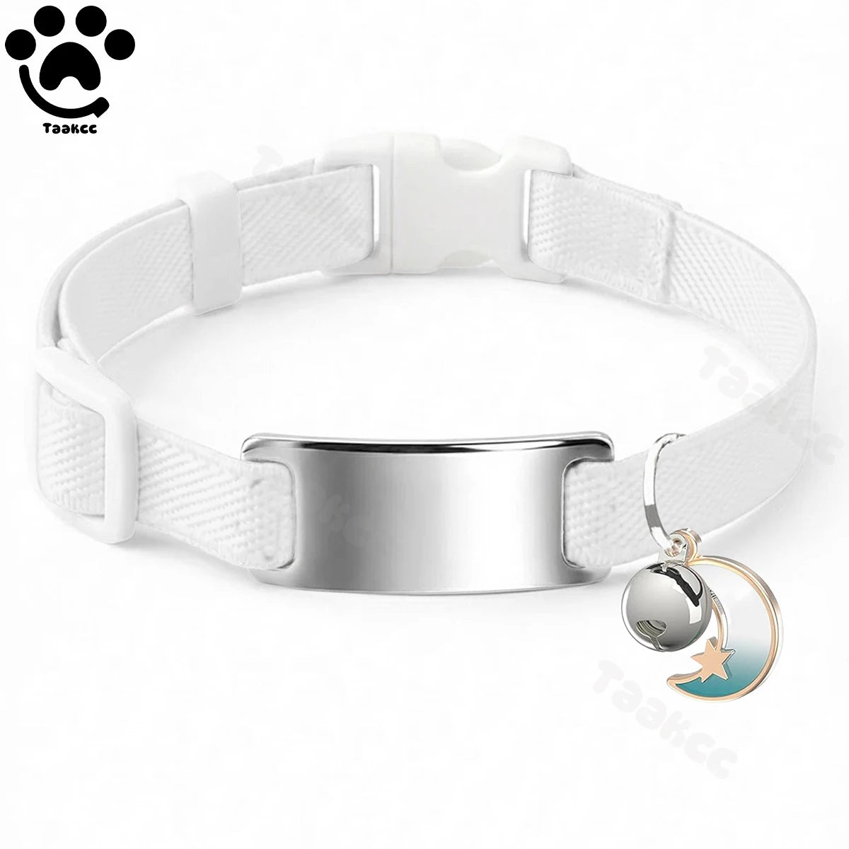 Customized Fashion Elastic Cat Collar Free Engraved Puppy Kitten Anti-lost Pet ID Nameplate Necklace With Bell & Moon Ornament