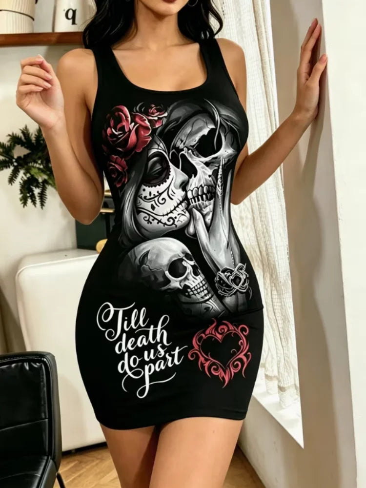 Women’s Casual Skeleton Printed Summer Cooling Shoulder Straps with Sleeves Off Shoulder Bodysuit/Pajamas/Home Wear.