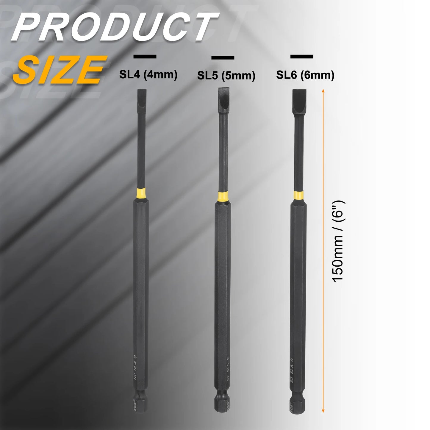 1set Slotted Impact Screwdriver Bits SL3-SL6 Slotted Tip 1/4" Hex Shank Magnetic Flat Head Screw Driver Bits Electric Power Tool