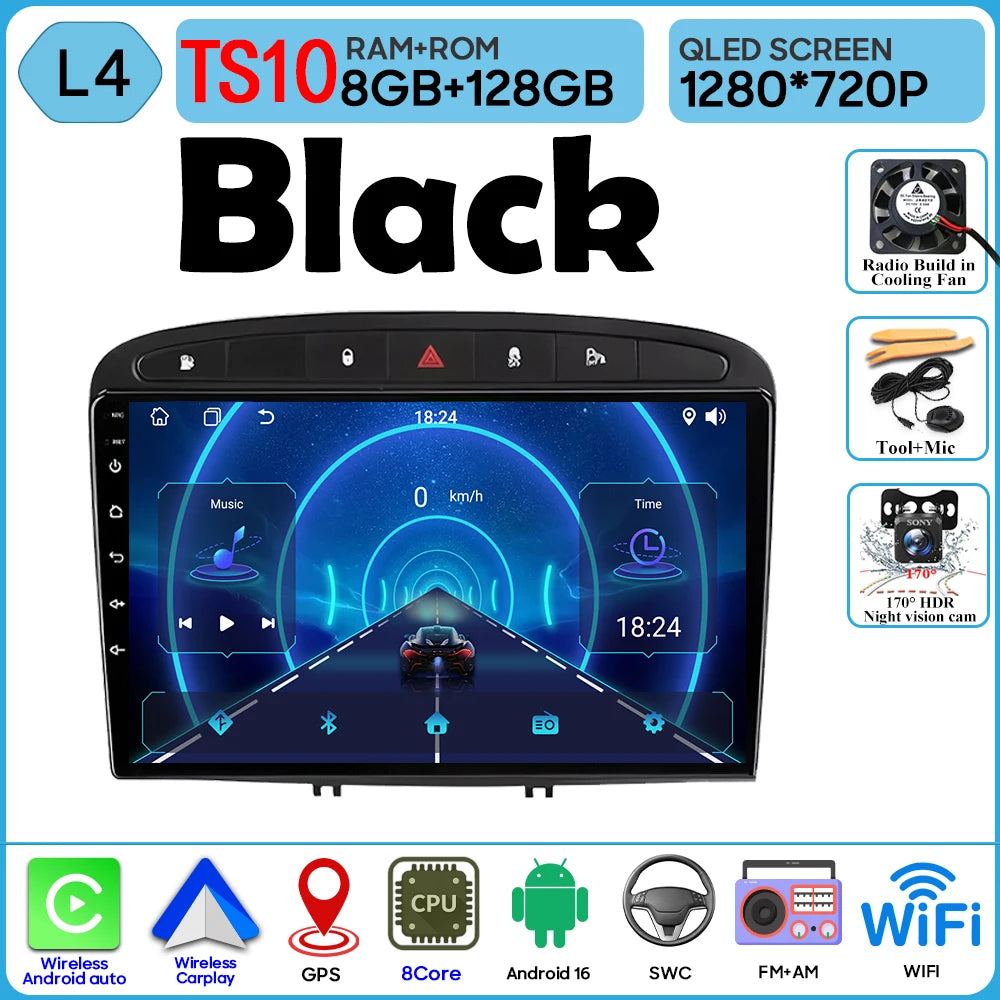Android 16 Car Radio Player For Peugeot 408 1 2012 - 2020 For Peugeot 308 1 T7 2007 - 2015 Wireless Android Auto Touch Screen 4G