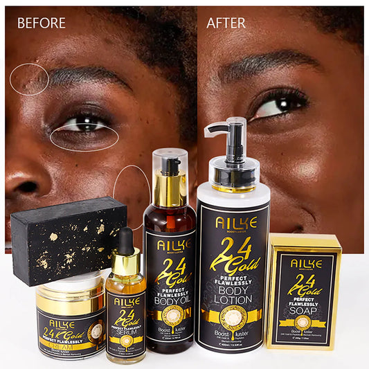 AILKE 24K Glod Flawlessly Skin Care Set, Whitening, Reduce Dark Spots, Pigmentation, Wrinkles, Moisturize, For All Skin Types