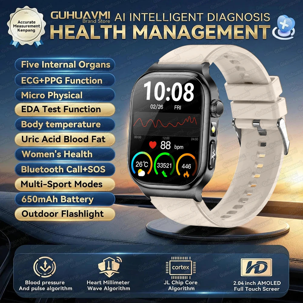 2026 Five-Organ Health Smart Watch – Body Fat, Uric Acid, ECG, Blood Pressure & Bluetooth Call | Men & Women