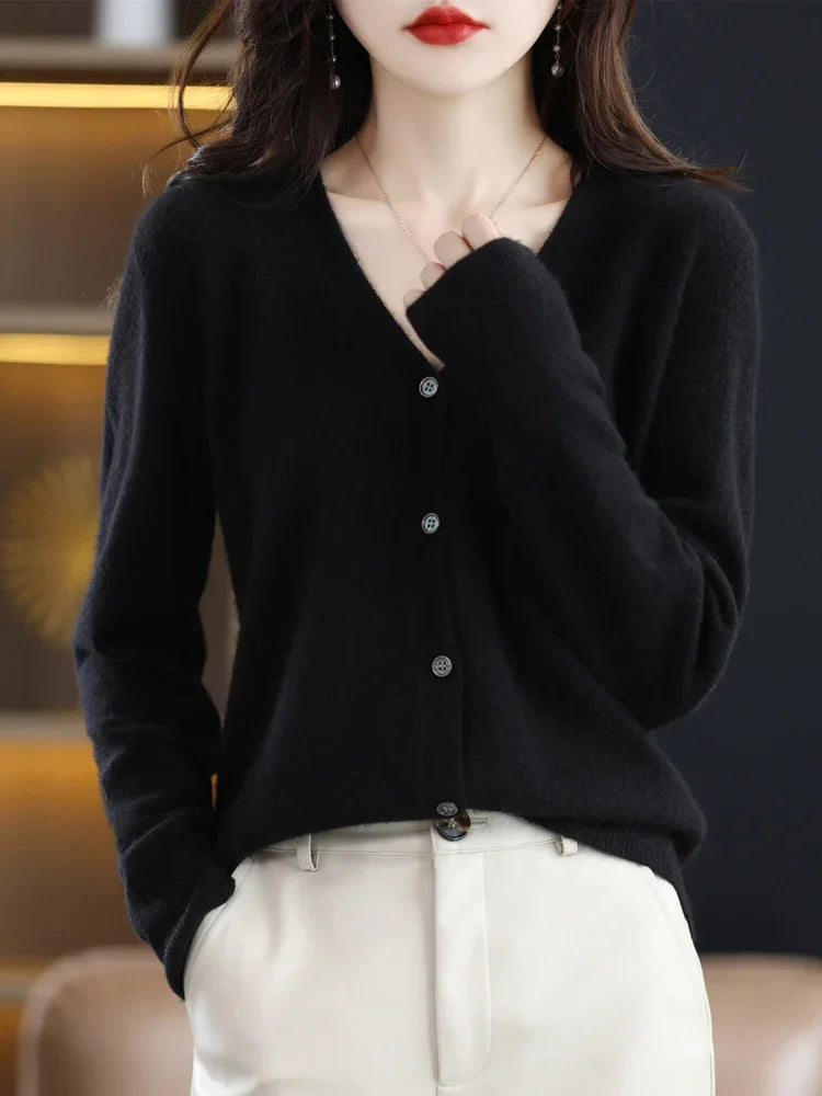 Women's Thin V-Neck Knit Cardigan - Open Front Spring Sweater - photo 2