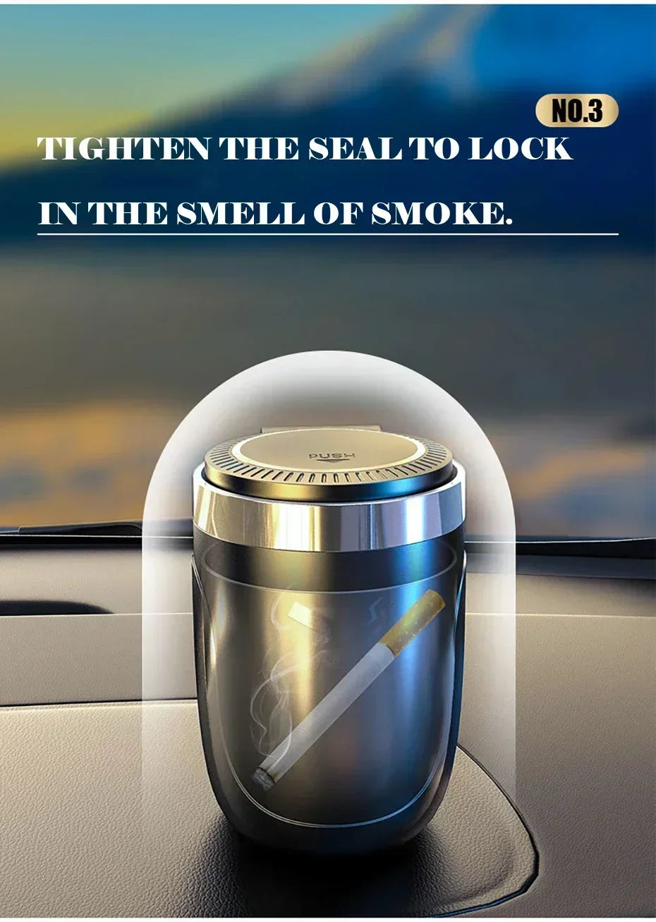 Car Ashtray With LED Light Universal Alloy Ash Tray Aluminum Cup Smokeless Auto Ashtray Flame Retardant Cigarette Holder Box
