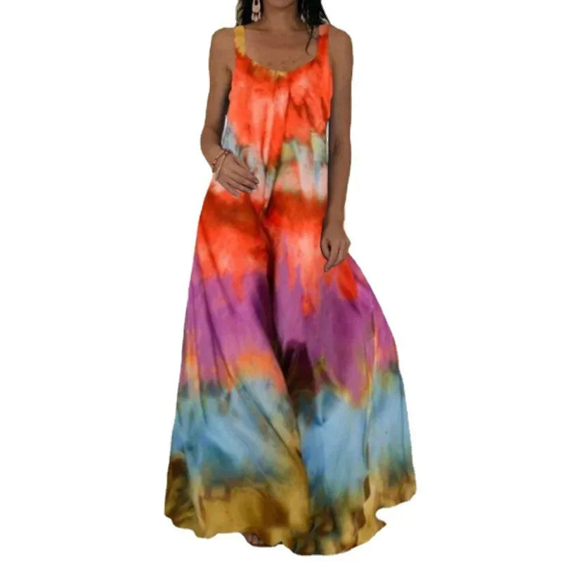 Women's Flame Print Sleeveless Maxi Dress – Casual Summer Sundress