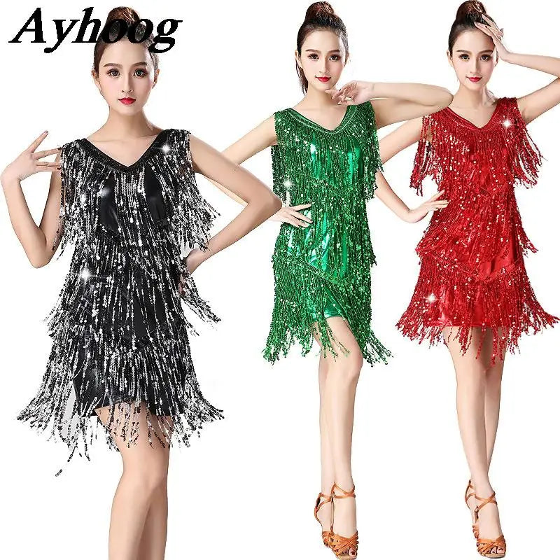 Women's sequin tassel Latin dance dress