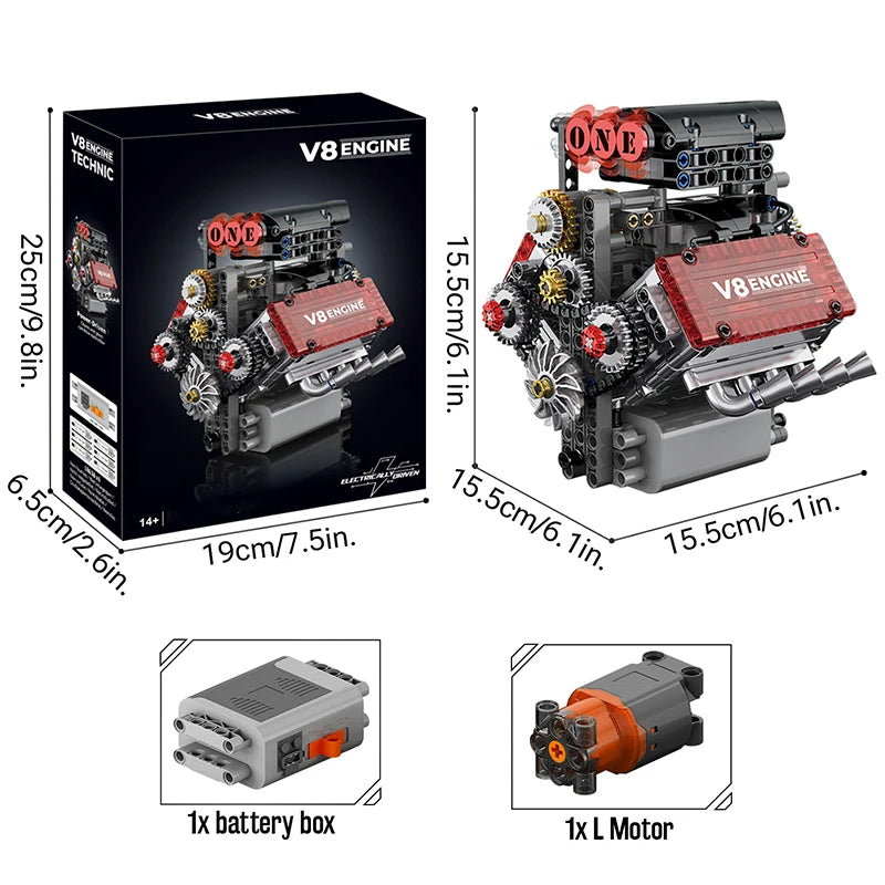 Brick V8 Engine Motorized Simulation Model Electrically Drive Building Blocks Technical Car Parts Creative DIY Toys Gifts Adult