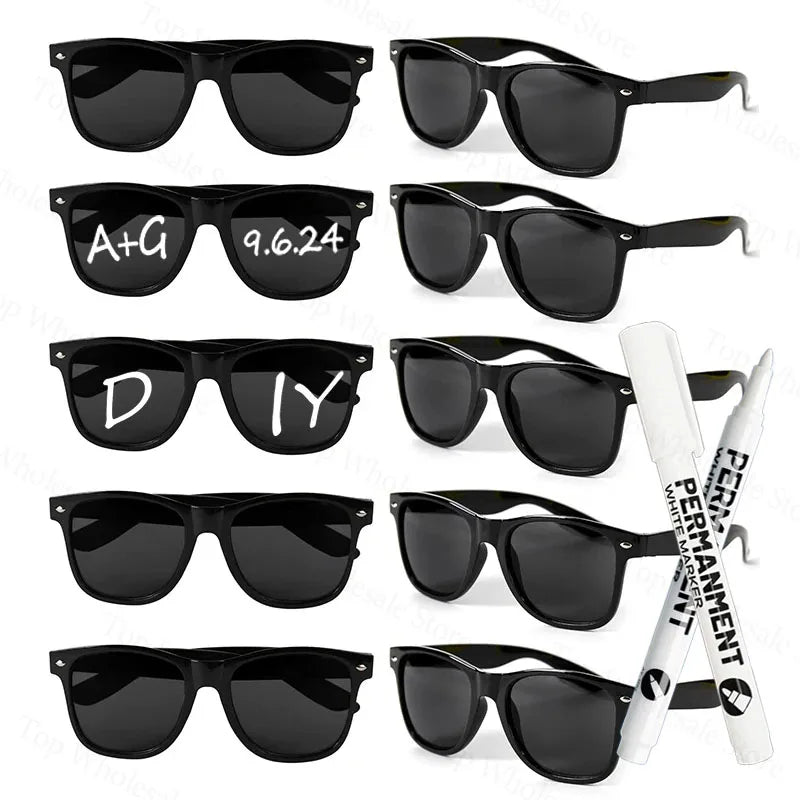 12-100 Pcs Wedding Personalized Sunglasses Bulk Custom Sunglasses with Paint Pens for Adult DIY Birthday Wedding Party Favors