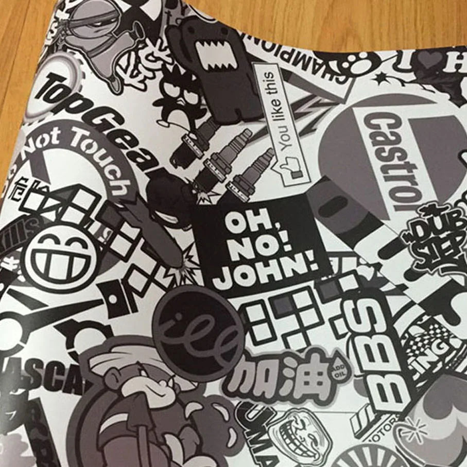 Skull Graffiti Stickerbomb Car Wrap — Vinyl Film, Air-Release