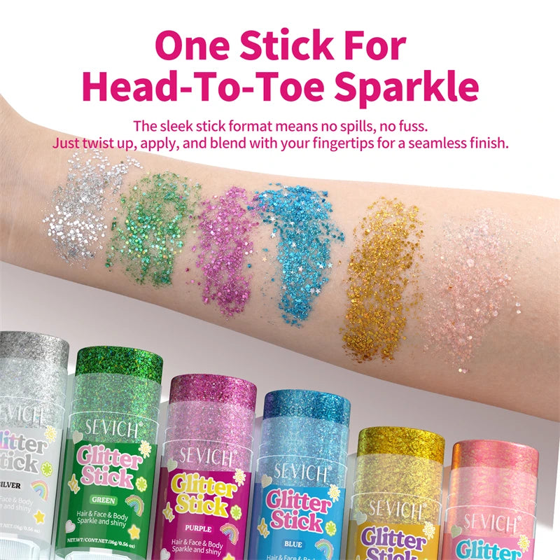Glitter Makeup Stick for Hair Face Body Shimmer Gel Cosmetic for Women Festival Party Independence Day Hair Decoration